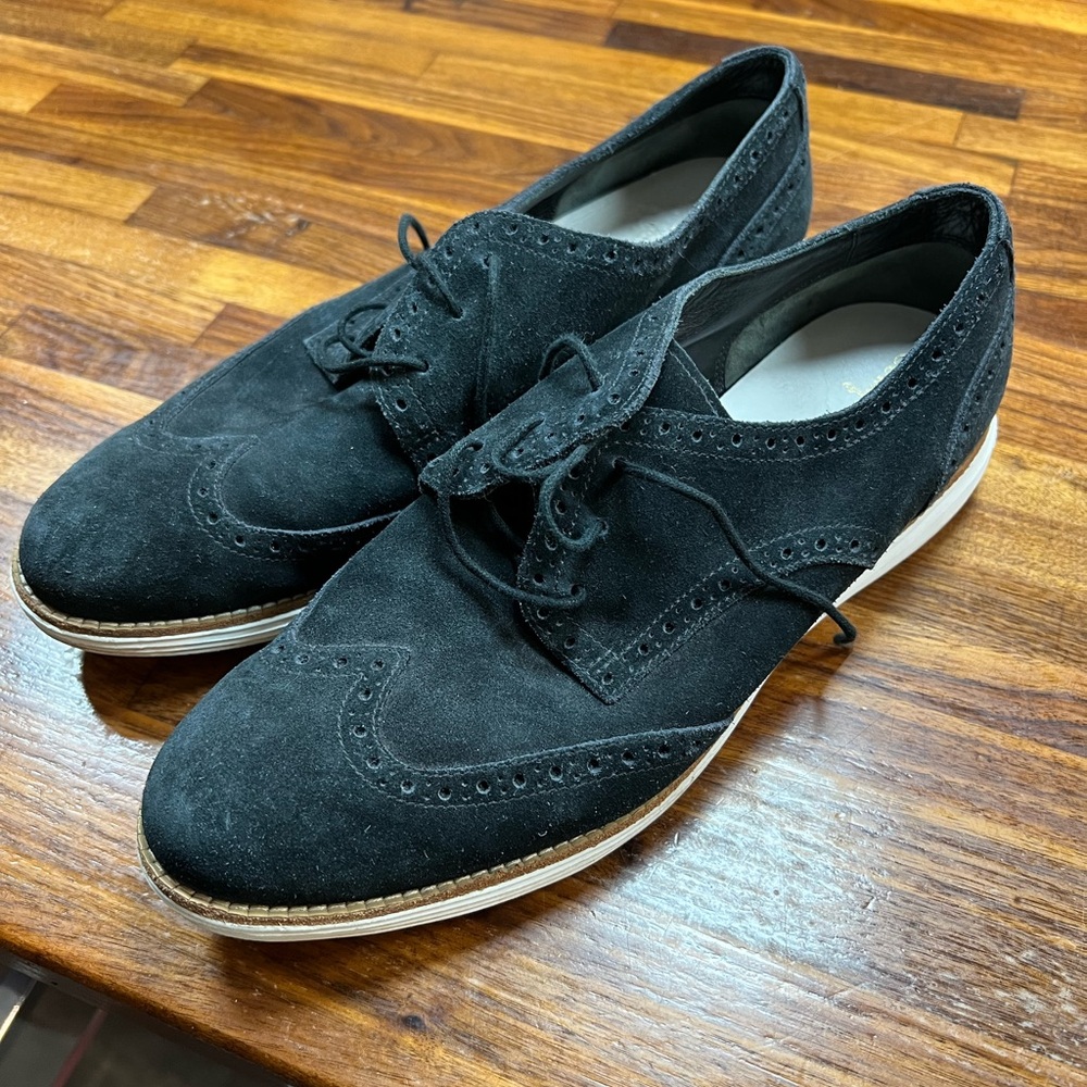 Cole Haan Black Suede Wingtip Loafers